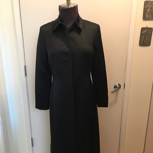 Long Floor-length Dress Coat, size 10, Black satin